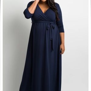 PinkBlush Navy Blue Sash Tie Wrap Plus Maternity Maxi Dress